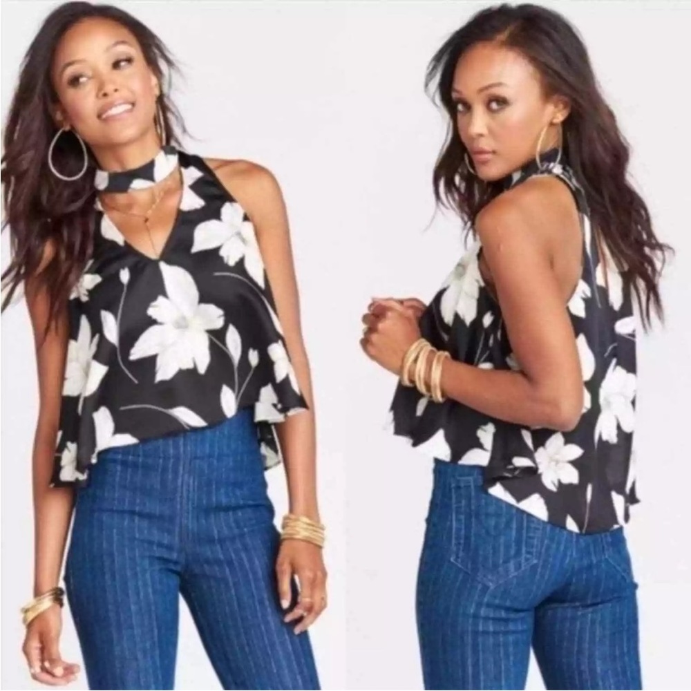 Show Me Your Mumu Casey Black Floral High Neck Swing Top - Size Large